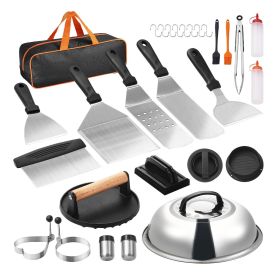 VEVOR 28-PCS Griddle Accessories Kit; Flat Top Grill Accessory; Enlarged Spatula Gift Set; Stainless Steel Grilling Tools with Basting Cover, Tongs