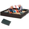 Kids Outdoor Sandbox with Cover, Easy Assembly, Durable Garden Bed for Backyard Fun, Brown