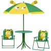Kids Picnic Table and Chair Set, Outdoor Activity Table with Foldable Chairs, Height Adjustable Umbrella, Green