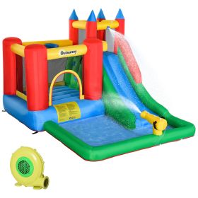 Kids Inflatable Water Slide 6-in-1 Water Park Bounce House with Climbing Wall Pool Basket Air Blower for Summer