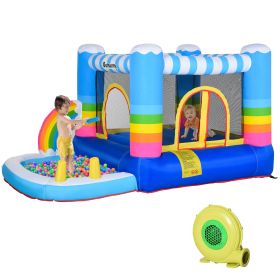 Inflatable Bounce House for Kids 2-in-1 Bouncy Castle with Trampoline, Pool, Carry Bag & Air Blower
