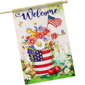 House Flag Welcome USA Patriotic Flower Pot 28"x40" Printed Blockout Polyester Patriotic Decoration
