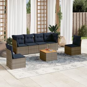 7 Piece Patio Sofa Set with Cushions Gray Poly Rattan