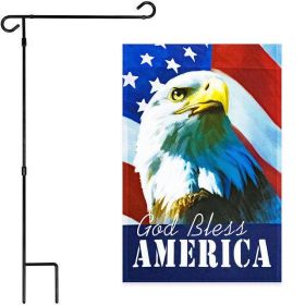 Combo Pack Garden Flag Stand Black 36"x16" & Garden Flag God Bless America USA Flag with Eagle 12"x18"