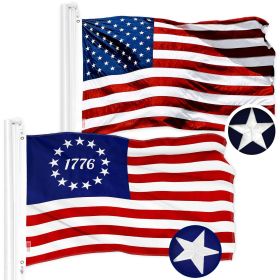 Combo Pack American USA Flag 2.5'x4' and Betsy Ross 1776 Flag 2.5'x4' Both Embroidered 300D Polyester Indoor/Outdoor Brass Grommets