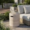 Outdoor/Indoor Lightweight Concrete Side Table With Side Handles,Travertine Finish