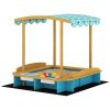 Wooden Sandbox with Dinosaur Print Canopy Kids Sandbox Outdoor with Bench Seats & 2 Storage Bins