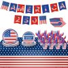 181Pcs 4th of July 250th Anniversary Party Supplies Set Independence Day Red White Blue Disposable Tableware with Plates Cups Cutlery Napkins Banner T