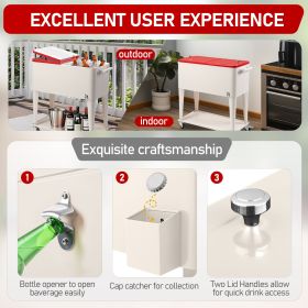 80QT 87.5*38.5*91cm Rectangular Plastic Box Iron Leg Tube Freezer Insulation Milky White Box Red Lid Freezer Insulation Cart