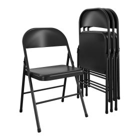 All-Steel Metal Folding Chair, Double Braced, Black (Set of 4)