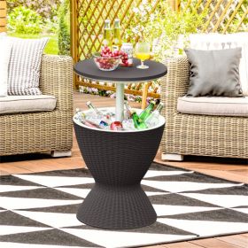 Outdoor Imitation Rattan Ice Cooler Side Table 8 Gal 2-Height Adjustable with Drain Plug, Black