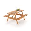 6 Person Picnic Table Set Patio Rectangle with 2 Built-in Benches and Umbrella Hole