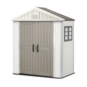 VEVOR Outdoor Storage Shed, 4x8 Ft, Heavy-Duty Resin Tool Shed, with Reinforced Floor, Skylight, Lockable Door, Weather Resistant
