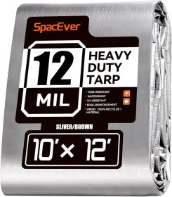 Tarp Heavy Duty 10x12 FT, 12 Mil Thick Large Tarps Water-Proof with Grommets, UV& Tear Resistant, Plastic Cover for Pool Roof Tent Outdoor Firewood