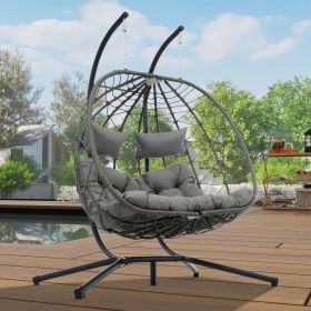 2 Person Indoor/Outdoor Patio Wicker Hanging Egg Swing Chair with Stand for Bedroom/Living Room/Balcony