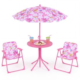 Kids Picnic Table Set with Adjustable Umbrella 3PCS Outdoor Furniture for Ages 3-6