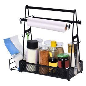 Utensil Caddy Metal Grill Caddy with Paper Towel Holders Utensil Holder for Outdoor Picnic/Barbecue/Camping; Grilling Tools Storage Organizer