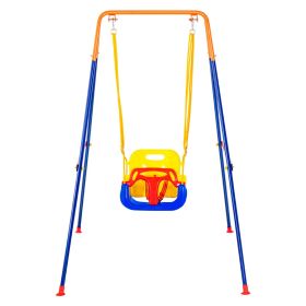 VEVOR Swing Sets for Backyard, 3-in-1 Toddler Swing Set with 4 Sandbags, Foldable Metal Stand, Easy to Assemble
