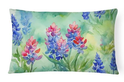 State Watercolor Flowers Throw Pillow for Indoor Couch, Bed/Outdoor Patio; Washable, Texas Bluebonnets 1709,12Hx16W