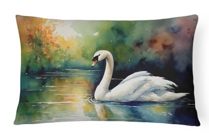 Watercolor Birds Throw Pillow for Indoor Couch, Bed/Outdoor Patio; Washable, Swan 3276,12Hx16W