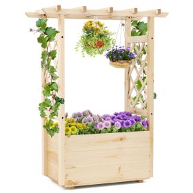 Raised Garden Bed Wooden Elevated Planter Box with Hanging Roof