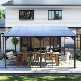 10'x14' Outdoor Pergola Gazebo, Wall-Mounted Lean to Metal Awning Gazebo with Roof; Large Heavy Duty for Patio/Deck/Backyard