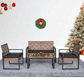 4-Piece Patio Furniture Set Outdoor Balcony, Porch, Garden, Backyard Lawn Furniture Acacia Wood Table Top, Modern Black and Light Brown