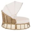 Outdoor Patio Rattan Round Daybed with Retractable Canopy, Wicker Furniture Round Poolside Sofa Sunbed with Removable Cushions, Backyard, Porch