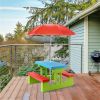 Children Outdoor Picnic Table Set with Foldable UV Protection Umbrella, Lightweight PP Kids Activity Table for Playing Eating -Green