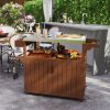 Outdoor Bar Cart with Storage, Stainless Steel Outdoor Bar Table Top, Wheeled HDPE Kitchen Island for Food Prep, Brown