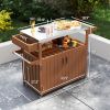 Outdoor Bar Cart with Storage, Stainless Steel Outdoor Bar Table Top, Wheeled HDPE Kitchen Island for Food Prep, Brown