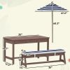 Outdoor Wooden Kids Picnic Table & Bench Set with Cushions and Umbrella, for Patio, Garden, Navy Blue