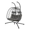 2 Person Indoor/Outdoor Patio Wicker Hanging Egg Swing Chair with Stand for Bedroom/Living Room/Balcony