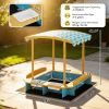 Wooden Sandbox with Dinosaur Print Canopy Kids Sandbox Outdoor with Bench Seats & 2 Storage Bins