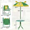 Kids Picnic Table and Chair Set, Outdoor Activity Table with Foldable Chairs, Height Adjustable Umbrella, Green