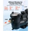 Variable Speed Pool Pump, 1.5 HP, AC 220-240V, 132 GPM, In/Above Swimming Pool Pump with Filter Basket, Powerful Self Priming, Programmable Timer