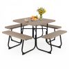 Outdoor Picnic Table with 4 Benches and Umbrella Hole