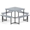 Outdoor Square Picnic Table Bench Set for 4-8 People with Umbrella Hole