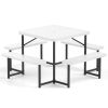 Outdoor Square Picnic Table Bench Set for 4-8 People with Umbrella Hole
