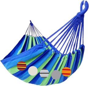 Brazilian Double Hammock 2 Person Extra Large 220x160cm Total Length 330cm Load 500lb Canvas Cotton Hammock for Patio Porch Garden Backyard Lounging O (size: Blue/Green Stripe   XX-Large)