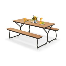 6 Feet Outdoor Picnic Table Bench Set for 6-8 People (Color: Brown+Black)