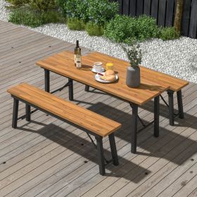 Folding Picnic Table Acacia Wood Dining Table with Metal Frame for Indoor Outdoor Activities (Color: as show)