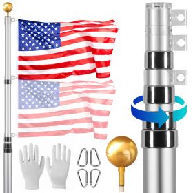 20FT Telescoping Flag pole Kit, Heavy Duty Aluminum Alloy in Ground Flag Poles for Outside, 3 Display Modes Flagpole with 3x5 American Flag (Type: Telescopic, Height: 20 ft)