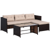 Brown Rattan Sectional Couch with Beige Cushions & Coffee Table Patio Furniture Set