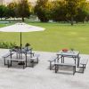 Outdoor Square Picnic Table Bench Set for 4-8 People with Umbrella Hole