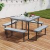 Outdoor Square Picnic Table Bench Set for 4-8 People with Umbrella Hole