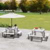 Outdoor Square Picnic Table Bench Set for 4-8 People with Umbrella Hole