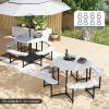 Round Picnic Table Bench Set with 4 Benches and Umbrella Hole for Patio Lawn