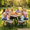 Outdoor Picnic Table with 4 Benches and Umbrella Hole