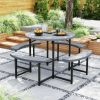 Round Picnic Table Bench Set with 4 Benches and Umbrella Hole for Patio Lawn